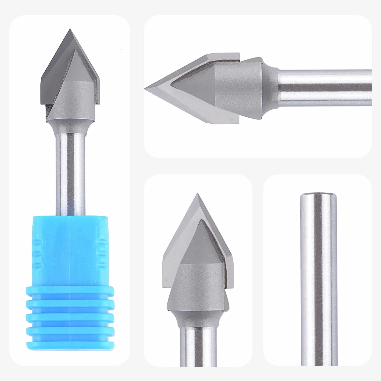 SpeTool Fresa Chaflan Fresa para Madera 6mm Fresa Grabado Fresa de Ranura en V Fresa 60 Grados 2 Filos Carburo Sólido de Tungsteno con TiAlN Revestimiento Fresas de V para CNC para Grabar Chaflanes