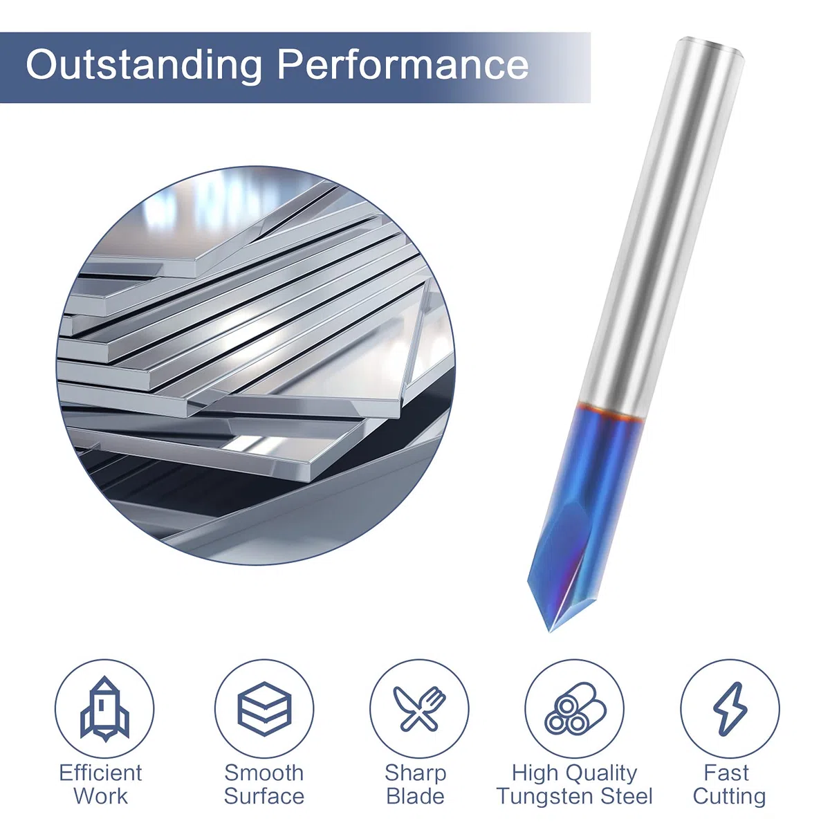 Molino de Extremo de Chaflán 1pcs Fresa de Chaflán de Acero de Tungsteno Con Recubrimiento Azul, Broca de Ranura en V de Carburo, 90 Grados 2 Flauta Molino de Chaflán para Tallar y Biselar(6 * 50mm)