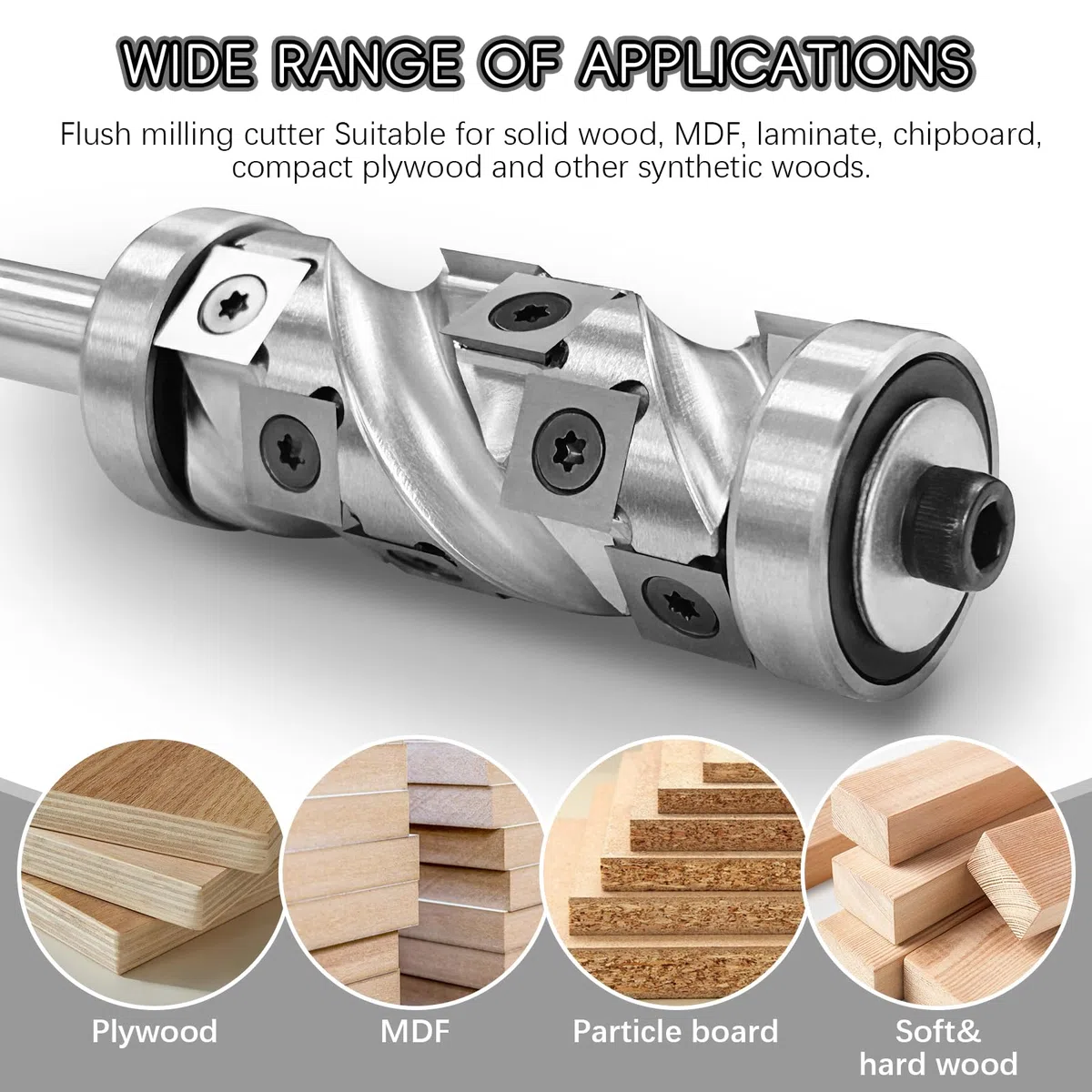 Fresa de enrasar indexable 12mm oveja, 30mm diámetro de corte fresa de ranurar en espiral copia router, fresa de enrasar router con rodamiento de bolas fresa de madera para el procesamiento de bordes