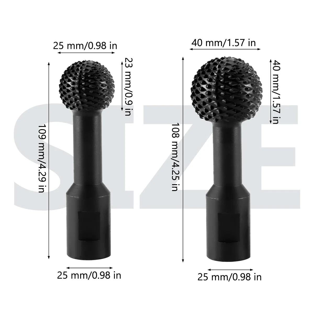 2 Piezas Fresa Esférica Giratoria para Madera de 25 mm/40 mm, Robustas y Fáciles de Usar, Amplia Gama de Aplicaciones, Cortador de Bolas, para Amoladora Angular de 115/125 mm (negro)