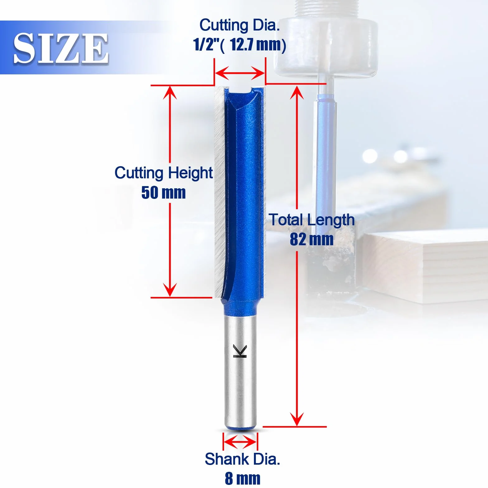 1 fresa recta para fresadora de 8 mm, fresa de ranura extralarga para madera, longitud de trabajo extra larga, 50 mm