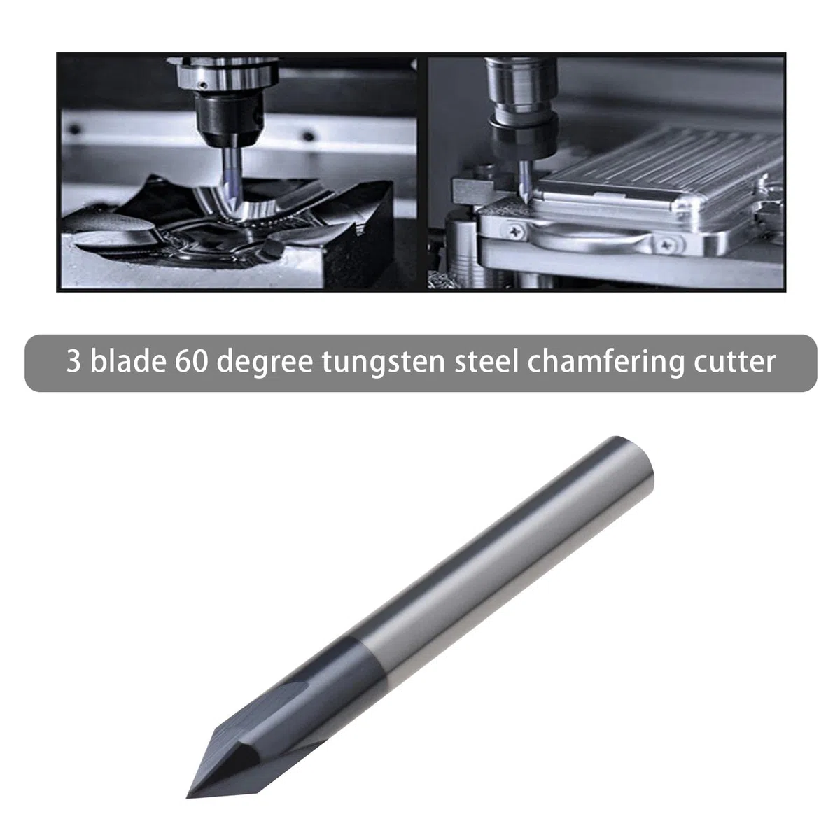 Fresa de extremo de chaflán 3 flautas 60 grados 6 mm vástago TiAlN recubierto de carburo de tungsteno sólido V ranura Router Bit para talla V Groove CNC Lettering Signs