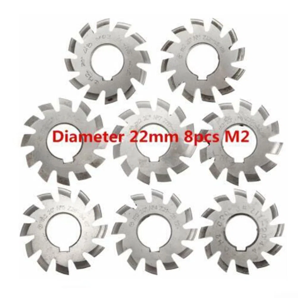 Besttoolifes Fresa de engranajes HSS, módulo 2 diámetro 22 mm 20 grados #1-8 HSS Involute Gear Fresa