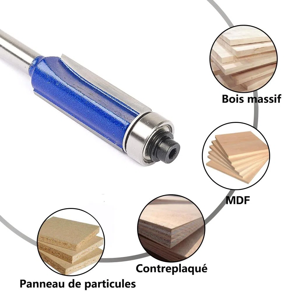 4 fresas para copiar con cola de 6 mm, fresas para rascar madera, fresa, fresa, carburo de tungsteno, fresa, recta, de copiado con rodamiento superior para trabajar la madera