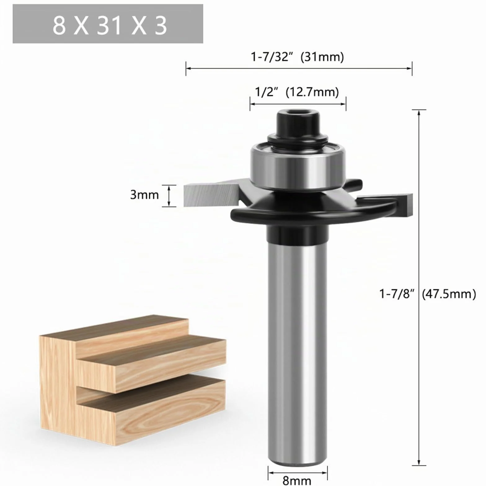 Juego de 4 fresas para trituradora de disco para trituradora de molino de 8 mm, 2 mm, 3 mm, 4 mm, 5 mm, con rodamientos de bolas, herramientas para carpintería, fresa para cortar madera