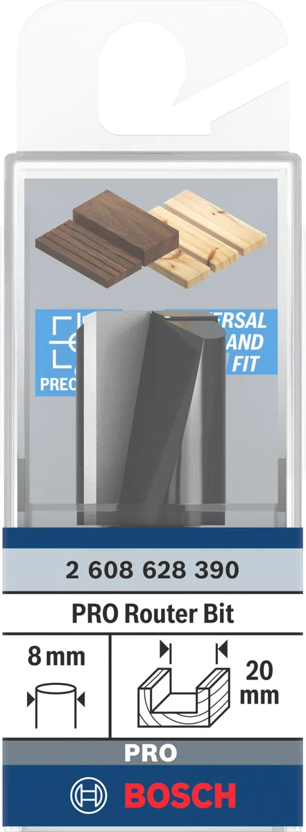 Bosch Professional 2 608 628 390 - Fresas de ranurar - 8 mm, D1 20 mm, L 25 mm, G 56 mm (pack de 1), Negro, Acero Inoxidable