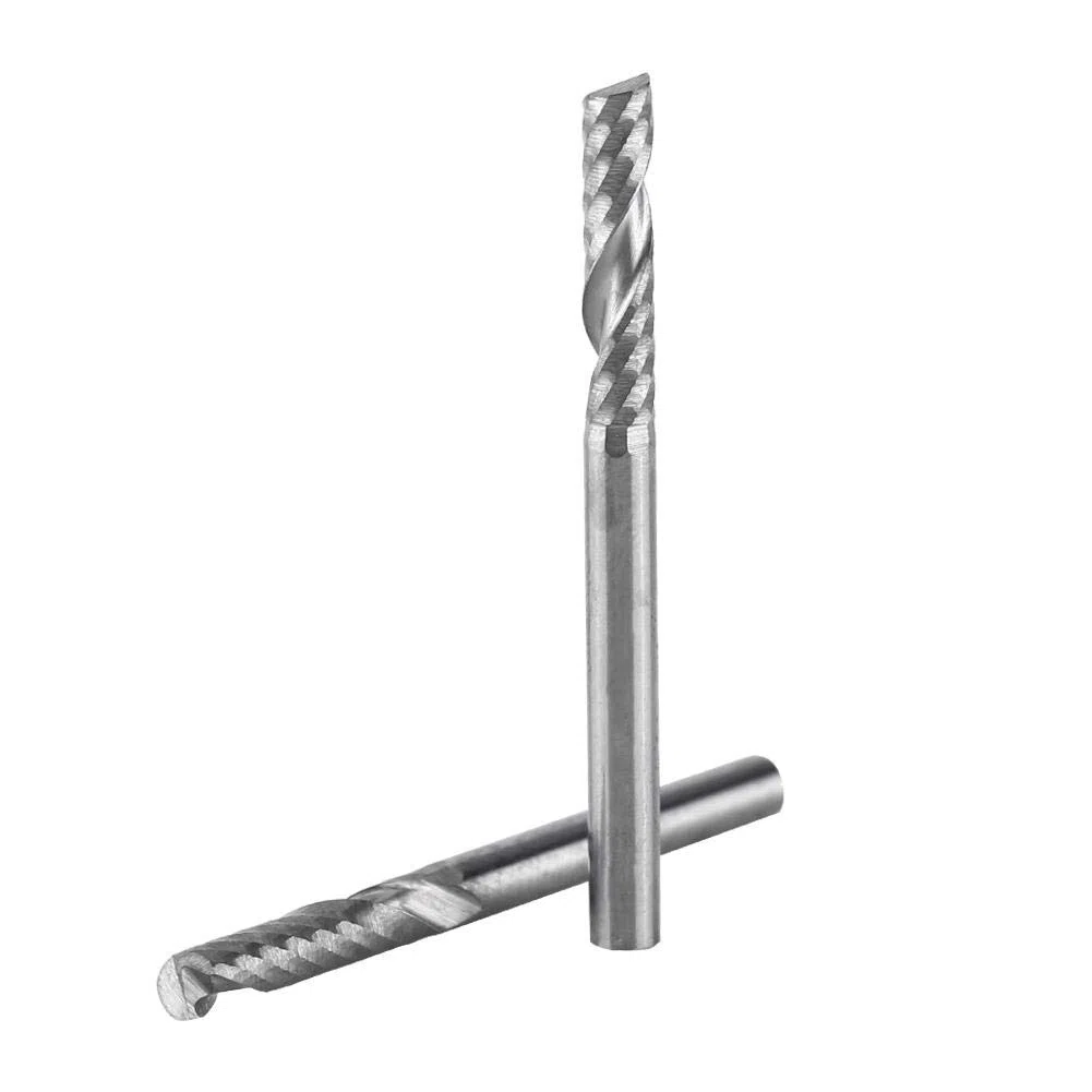 Fresas CNC de Carburo de Tungsteno 3.175mm x 15mm Flauta Única para Corte de Acrílico y Madera Pack 10 Unidades