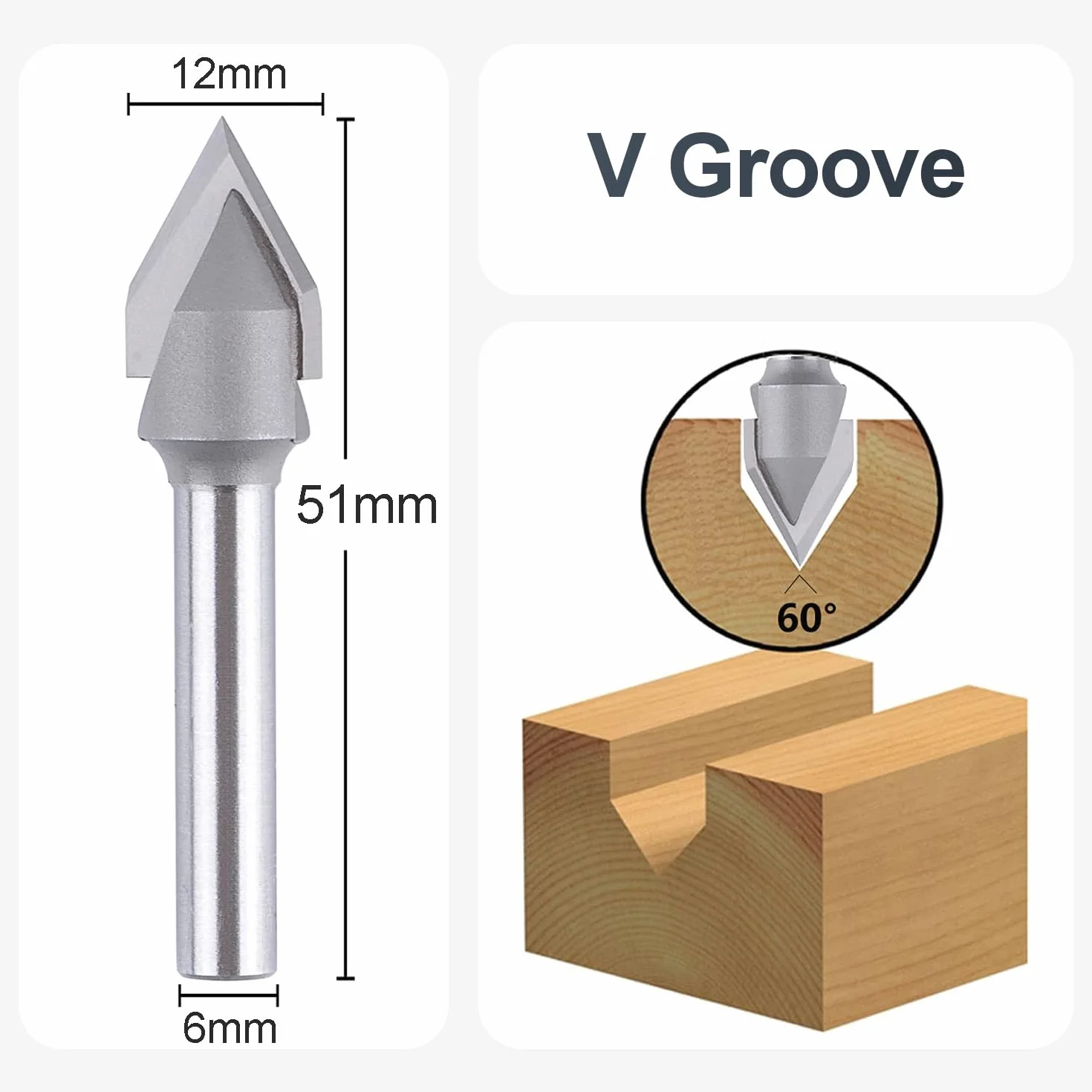 SpeTool Fresa Chaflan Fresa para Madera 6mm Fresa Grabado Fresa de Ranura en V Fresa 60 Grados 2 Filos Carburo Sólido de Tungsteno con TiAlN Revestimiento Fresas de V para CNC para Grabar Chaflanes