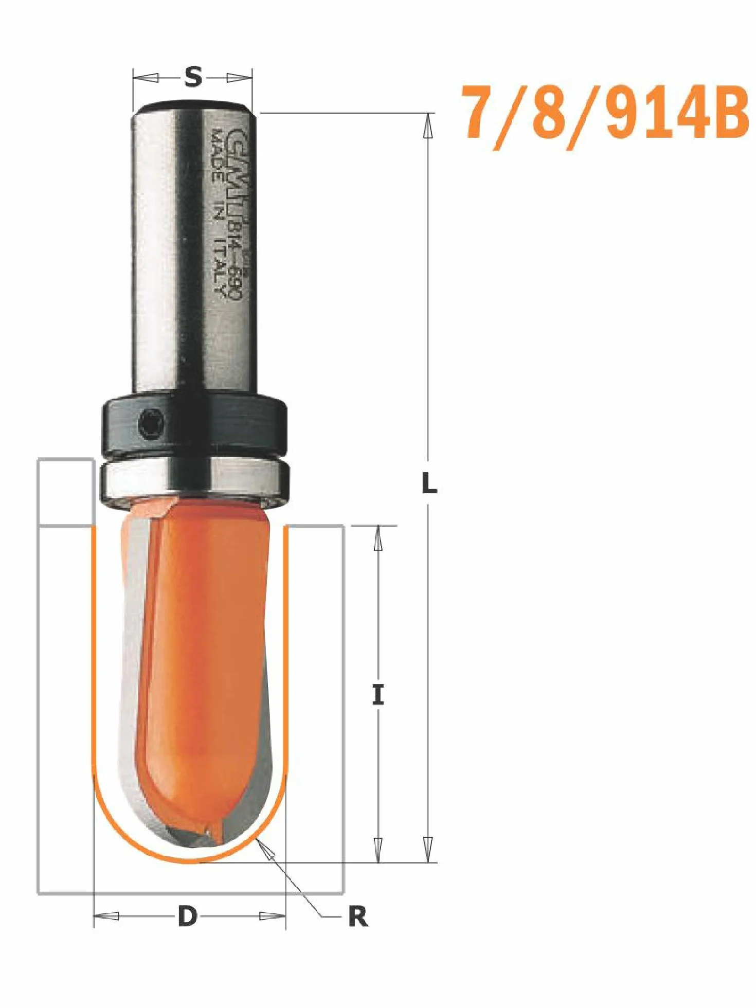CMT ORANGE TOOLS 914.690.11 Fresa de radio convexo R9,5mm D19mm I31,7mm L73mm SØ12mm