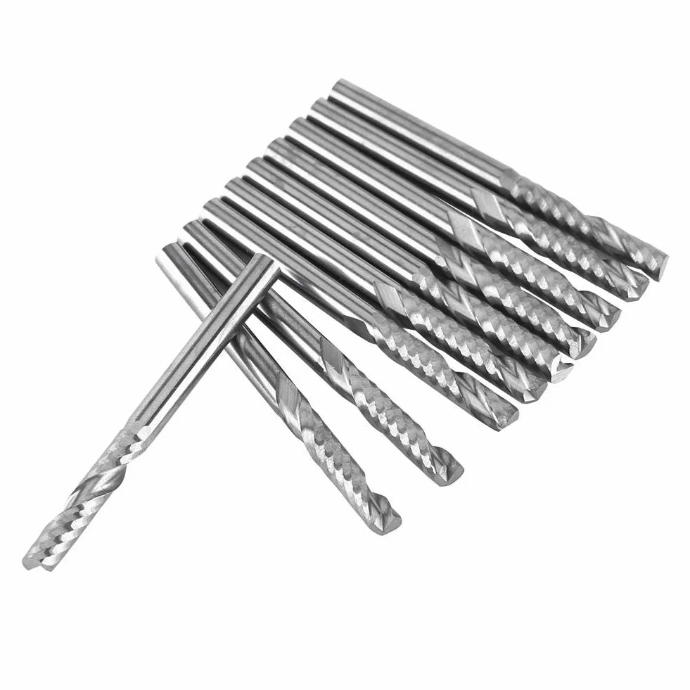Fresas CNC de Carburo de Tungsteno 3.175mm x 15mm Flauta Única para Corte de Acrílico y Madera Pack 10 Unidades