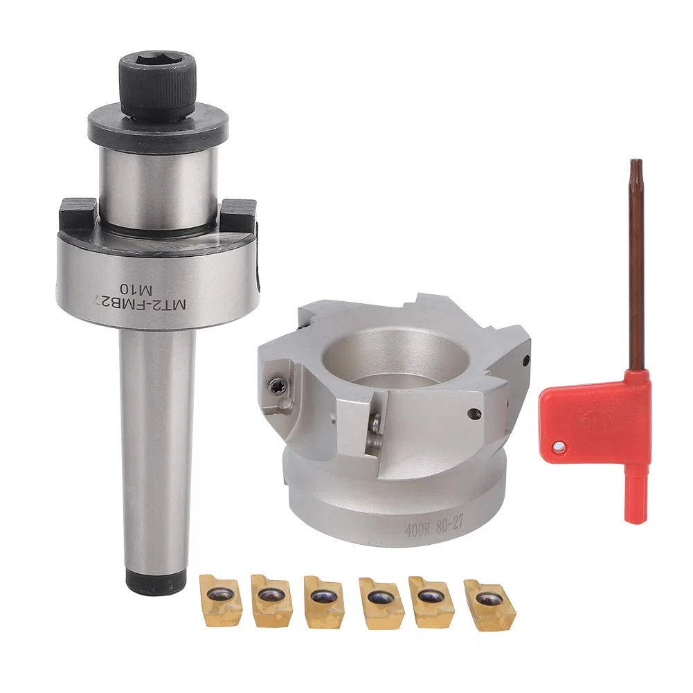 CNC Milling Tool Set MT2-FMB27 Arbor Holder + 80-27-6 Flute End Mill + 1604APMT Milling Inserts (6 Inserts) For CNC Machining