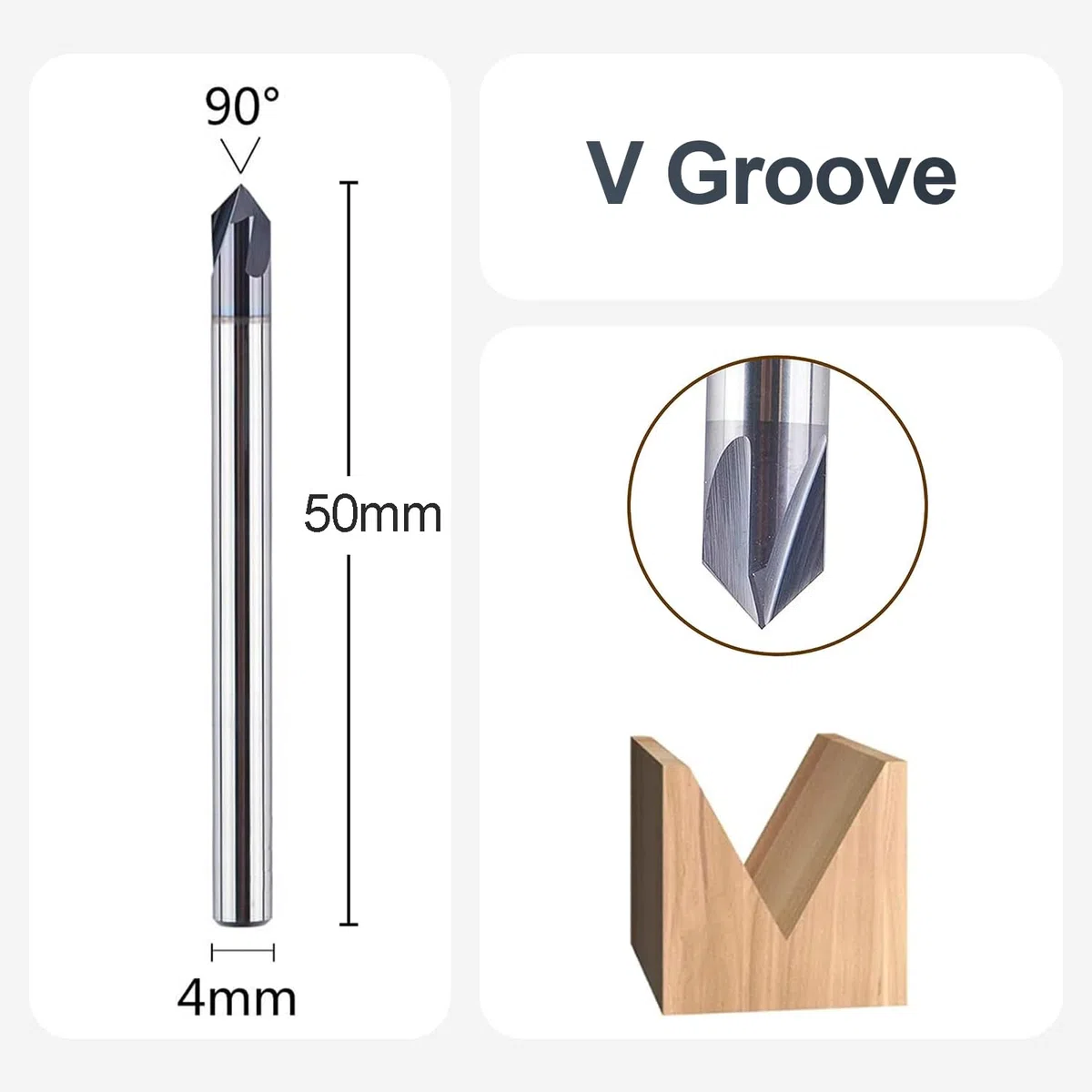 SpeTool Fresa de grabado de 4 mm y 6 mm, vástago de 60 grados y 90 grados, VHM, 3 flautas, punzones de grabado, fresadora de madera CNC, fresa para fresadora con revestimiento TiAlN