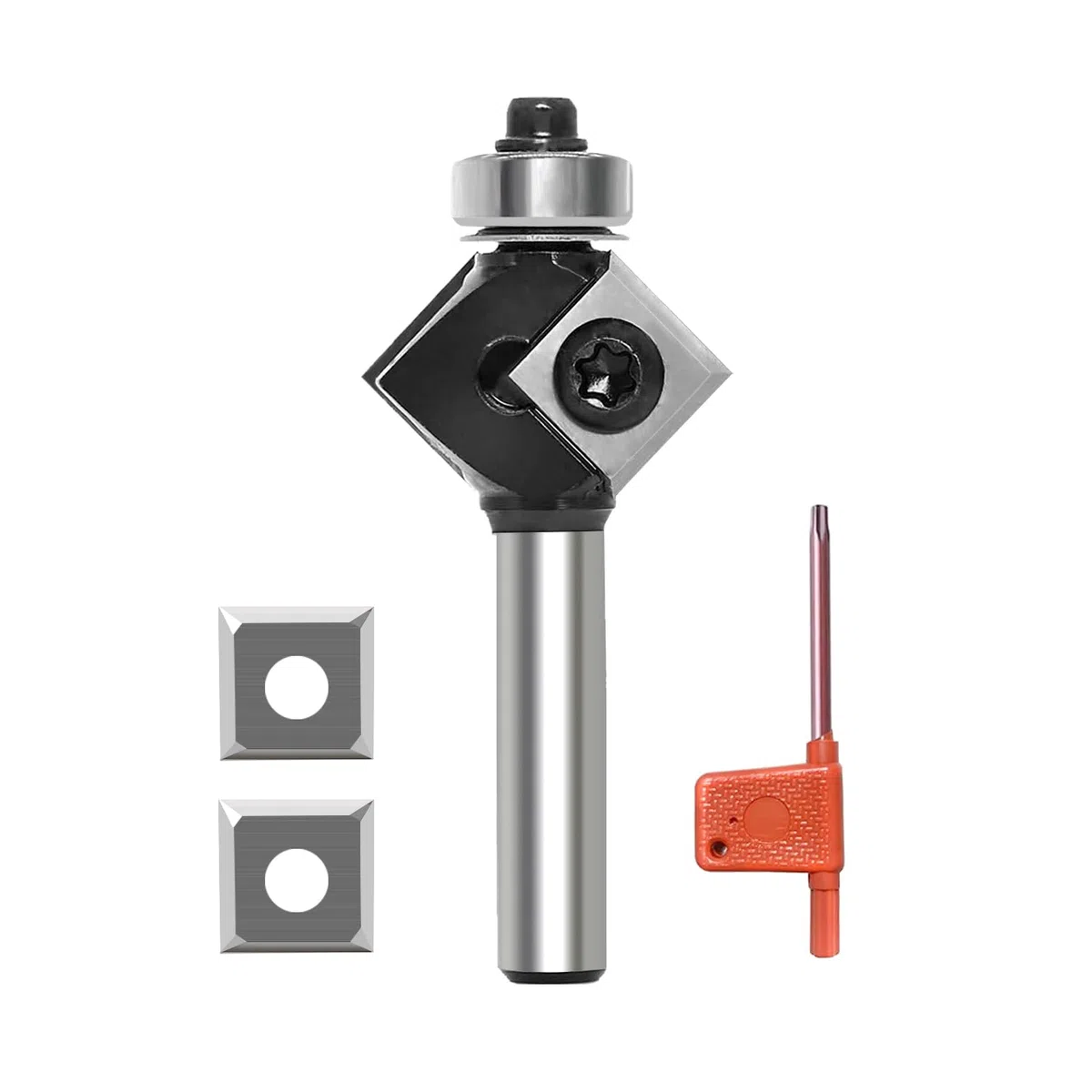 Fresa de biselado de 8 mm, hoja de metal duro intercambiable de 4 lados, fresadora de biselado para fresadora superior con rodamientos, fresa de madera de 45 grados para mecanizado de cantos