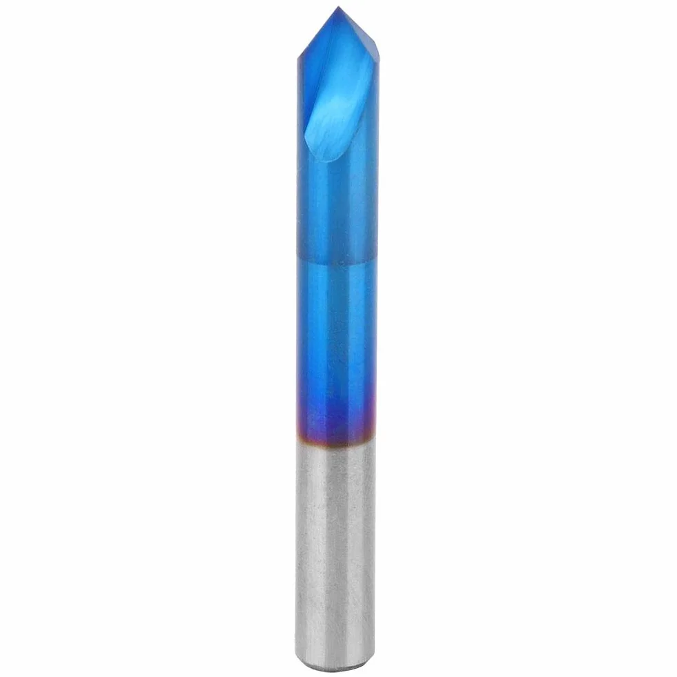 Fresa de extremo Fresa de chaflán de 90 grados, cortador de 2 flautas de biselado de carburo Revestimiento azul Chaflán Herramienta de mano de fresa de fresado(6 * 50mm)
