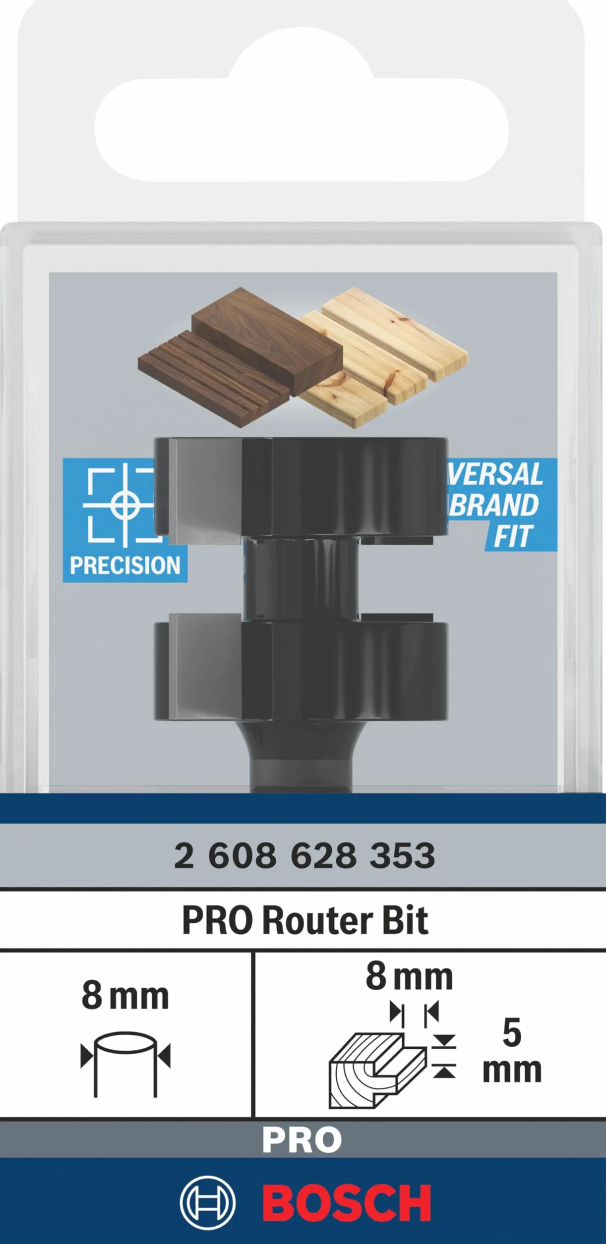 Bosch Professional 2 608 628 353 - Fresas de muelle - 8 mm, D1 25 mm, L 8 mm, G 58 mm (pack de 1)