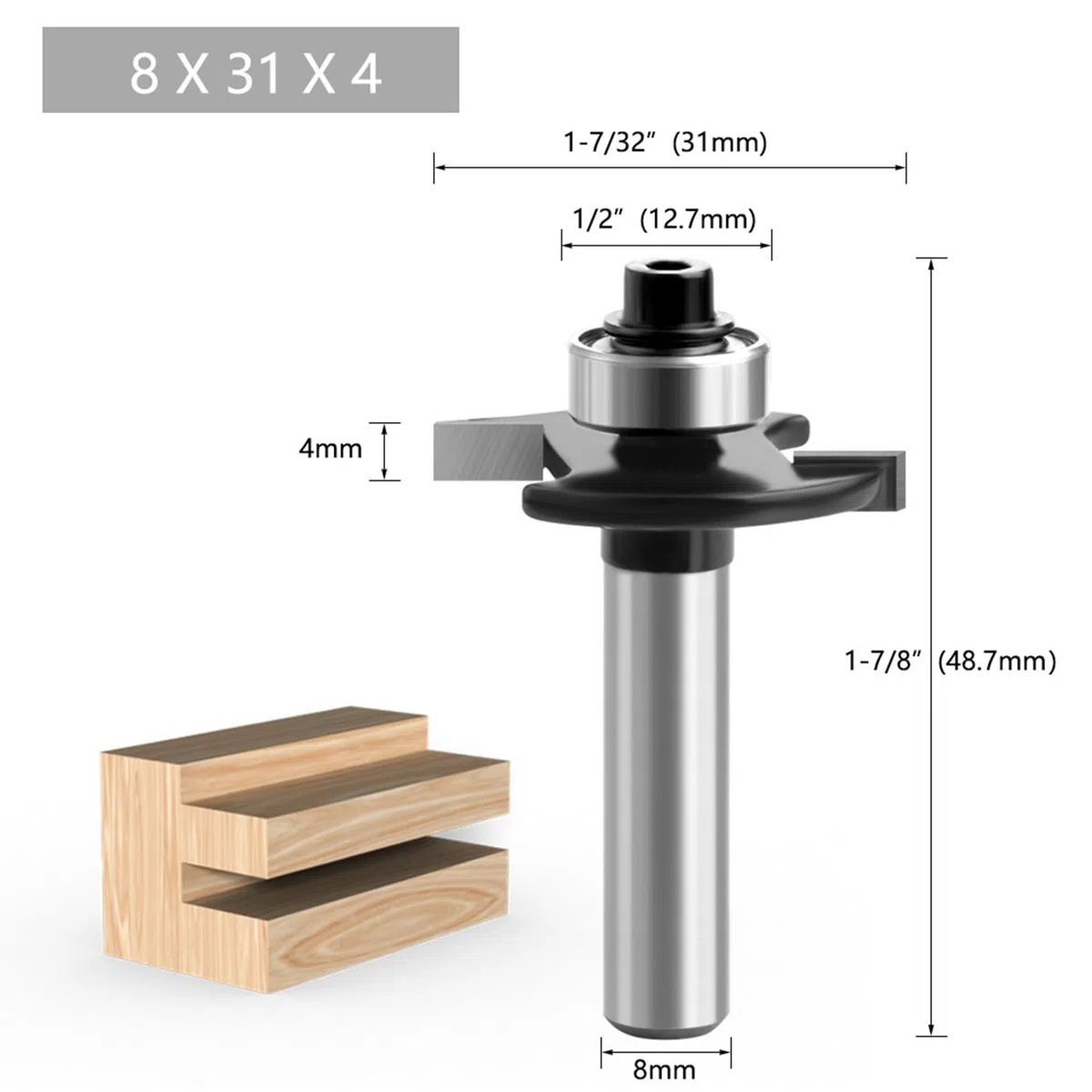 Juego de 4 fresas para trituradora de disco para trituradora de molino de 8 mm, 2 mm, 3 mm, 4 mm, 5 mm, con rodamientos de bolas, herramientas para carpintería, fresa para cortar madera