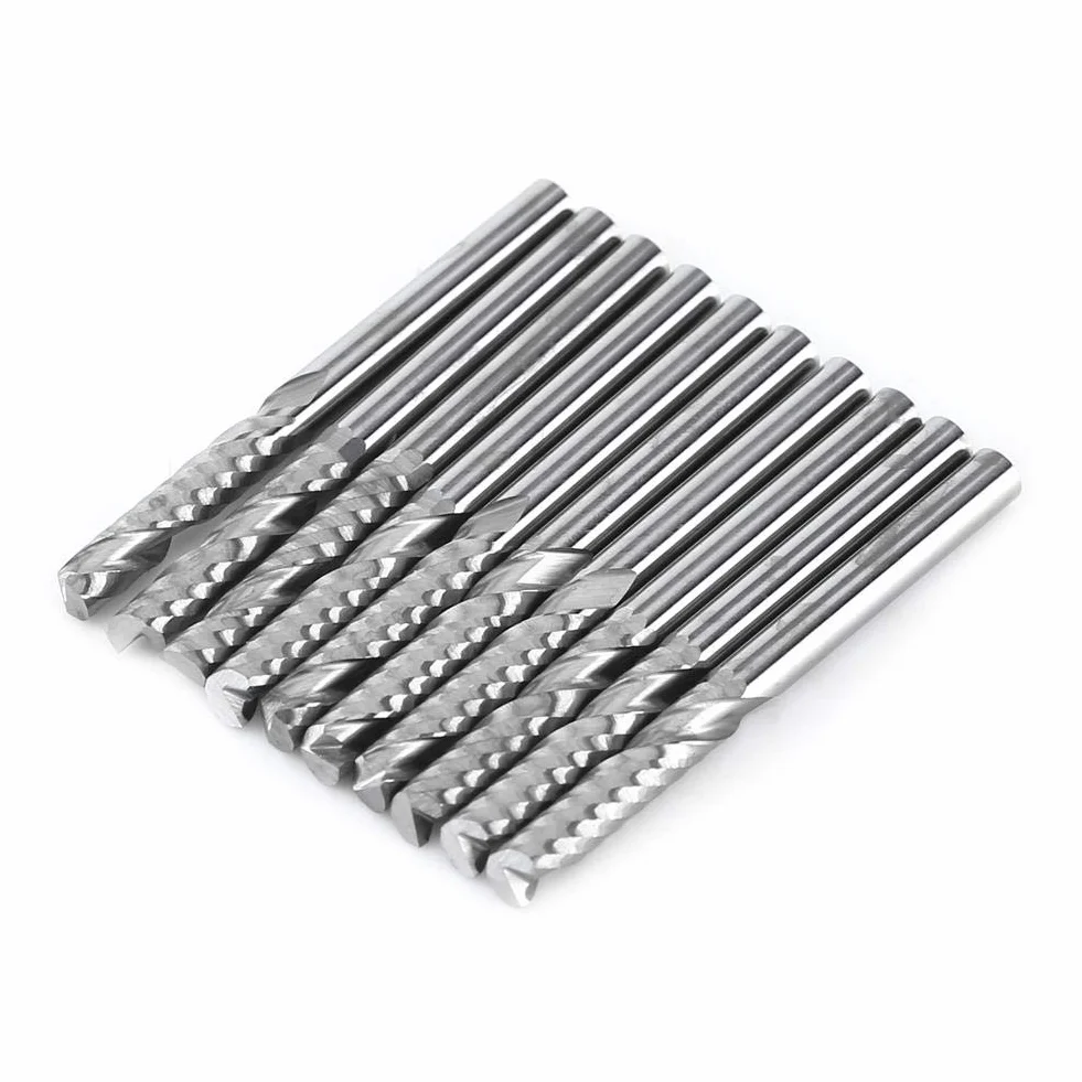 Fresas CNC de Carburo de Tungsteno 3.175mm x 15mm Flauta Única para Corte de Acrílico y Madera Pack 10 Unidades