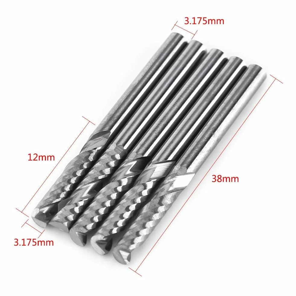 Molino de Extremo del Carburo de Tungsteno 5pcs 3.175mm (1/8") Fresas de Fresado Rotativas del CNC del Solo del Eje de Fresado de la Flauta Fijadas Poco