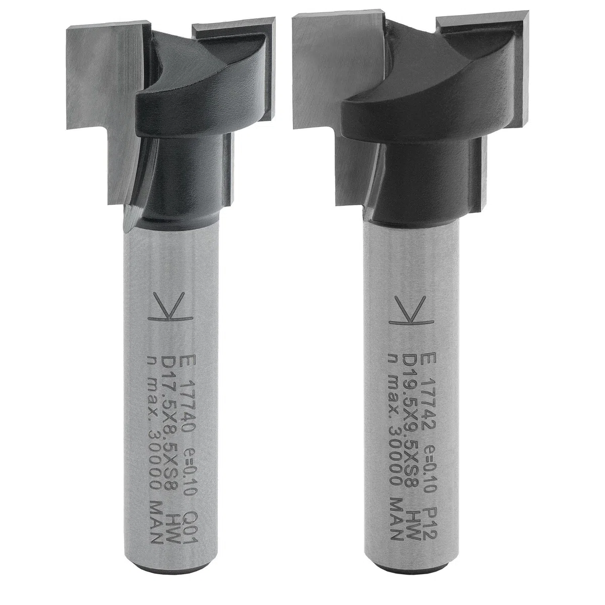 ENT 09047 Juego de 2 fresas para ranuras en T optimizado para tornillos M10 M12, HW, Vástago (S) 8 mm