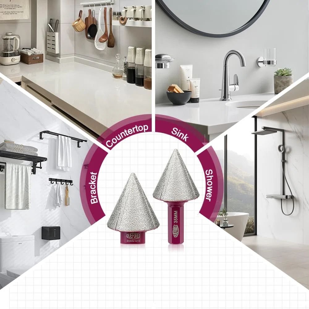 Broca de Chaflán de Diamante 50mm x M14 - Fresa para Biselar Amolar Recortar Agujeros en Cerámica Porcelánico Azulejos Mármol Granito