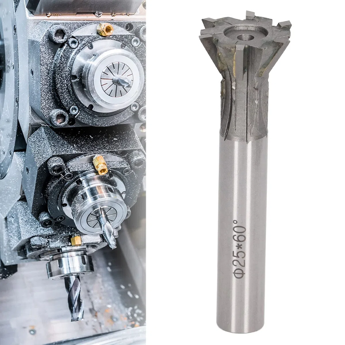 Fresa, 25 mm de diámetro 6 flautas Vástago recto de cola de milano para torno Fresa de procesamiento de metal de carburo cementado
