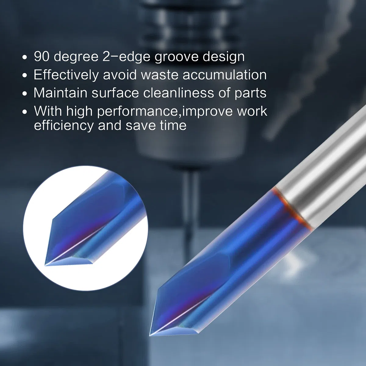 Molino de Extremo de Chaflán 1pcs Fresa de Chaflán de Acero de Tungsteno Con Recubrimiento Azul, Broca de Ranura en V de Carburo, 90 Grados 2 Flauta Molino de Chaflán para Tallar y Biselar(6 * 50mm)