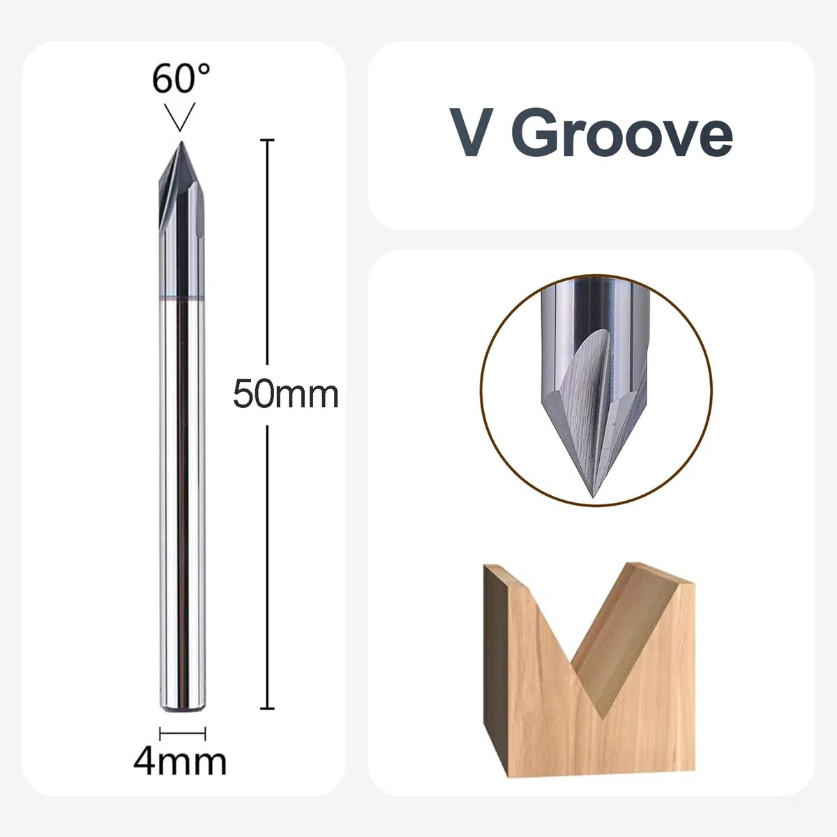 SpeTool Fresa de grabado de 4 mm y 6 mm, vástago de 60 grados y 90 grados, VHM, 3 flautas, punzones de grabado, fresadora de madera CNC, fresa para fresadora con revestimiento TiAlN