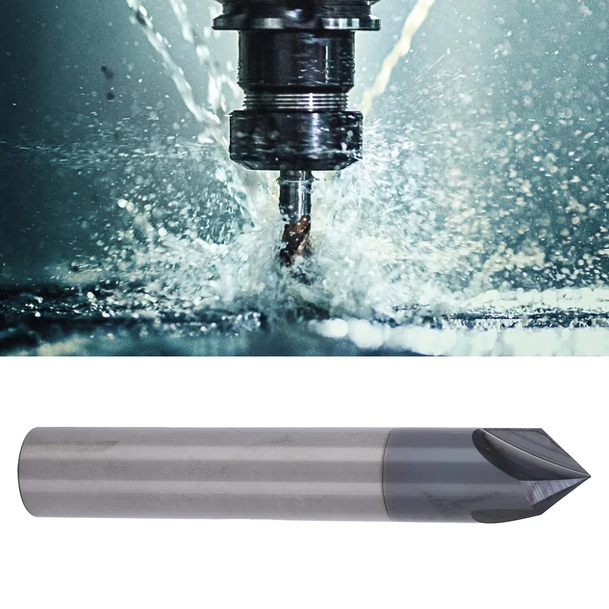 Fresa de Extremo de Chaflán, 3 Flautas, Broca de Corte de Acero de Tungsteno de 90 °, Herramienta de Tallado de Pulido CNC para Cobre de Aluminio, Molinos de Chaflán (D8*90°*60L)