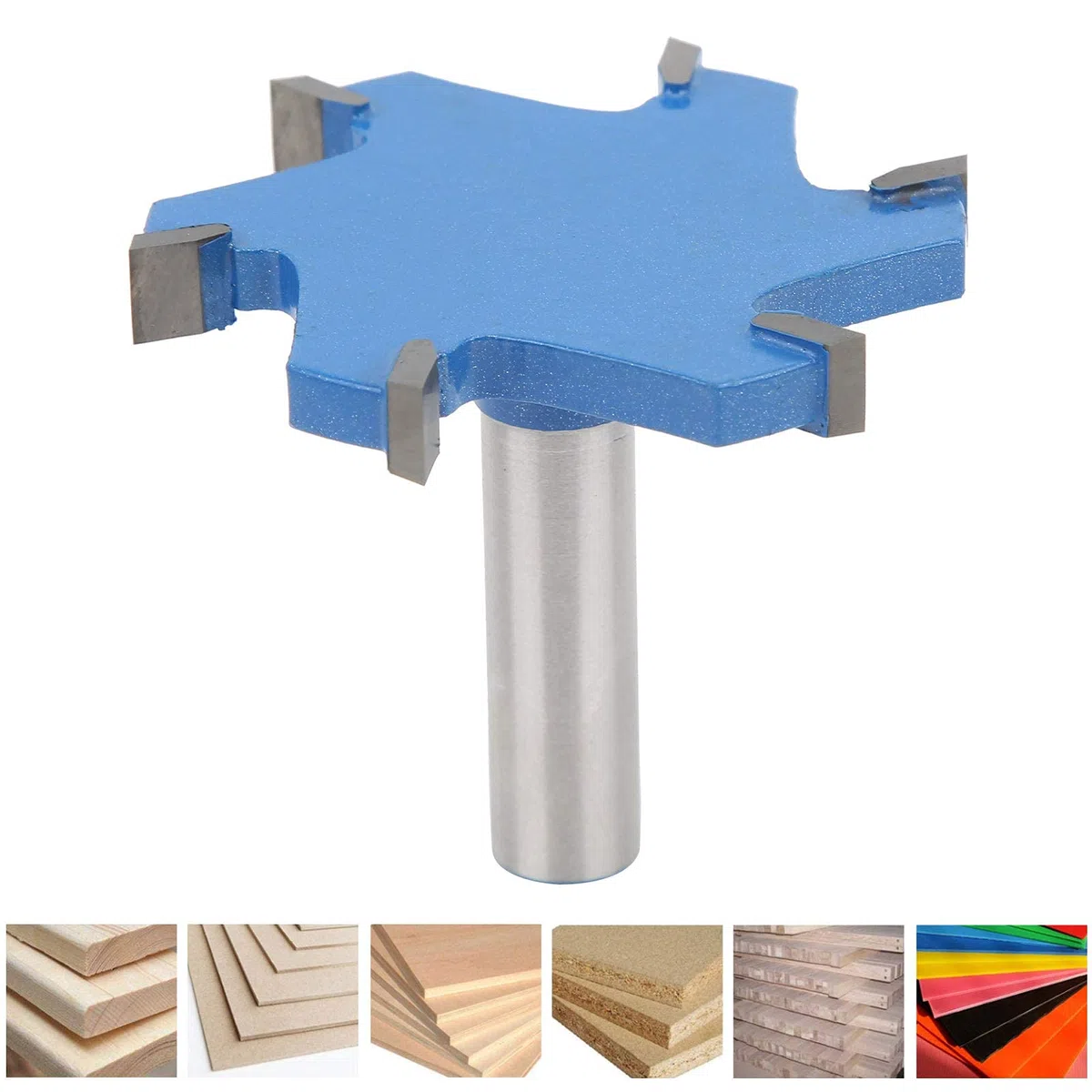 Fresa CNC para Superficies de Spoilboard 6 Dientes Fresa en Forma de T 12 mm de Vástago Fresa para Carpintería Madera 65 x 10 mm
