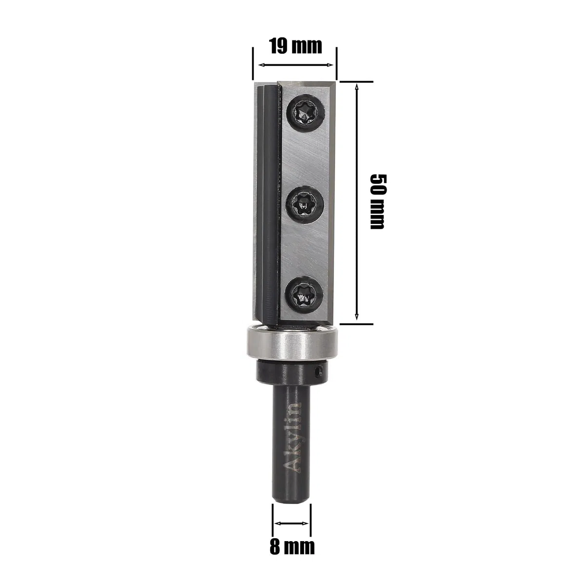 Fresa de enrasado con placa reversible de 8 mm de vástago, cuchilla de carburo intercambiable de 4 lados, fresa de enrasado para fresadora con rodamiento, fresadora de madera para el acabado de