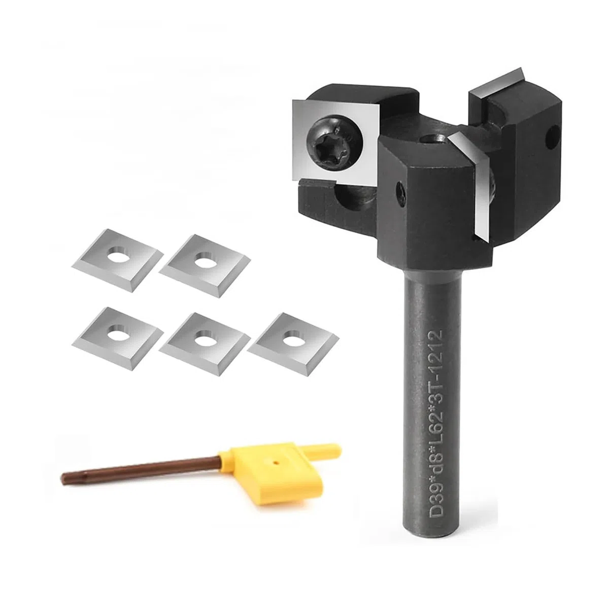 Fresa de Superficie, Fresa Planadora de 8 mm para Madera Diámetro de Corte 39mm, con 8 Cuchillas, Fresa de Spoilboard para Fresadora CNC Alisado y Nivelación Profesional