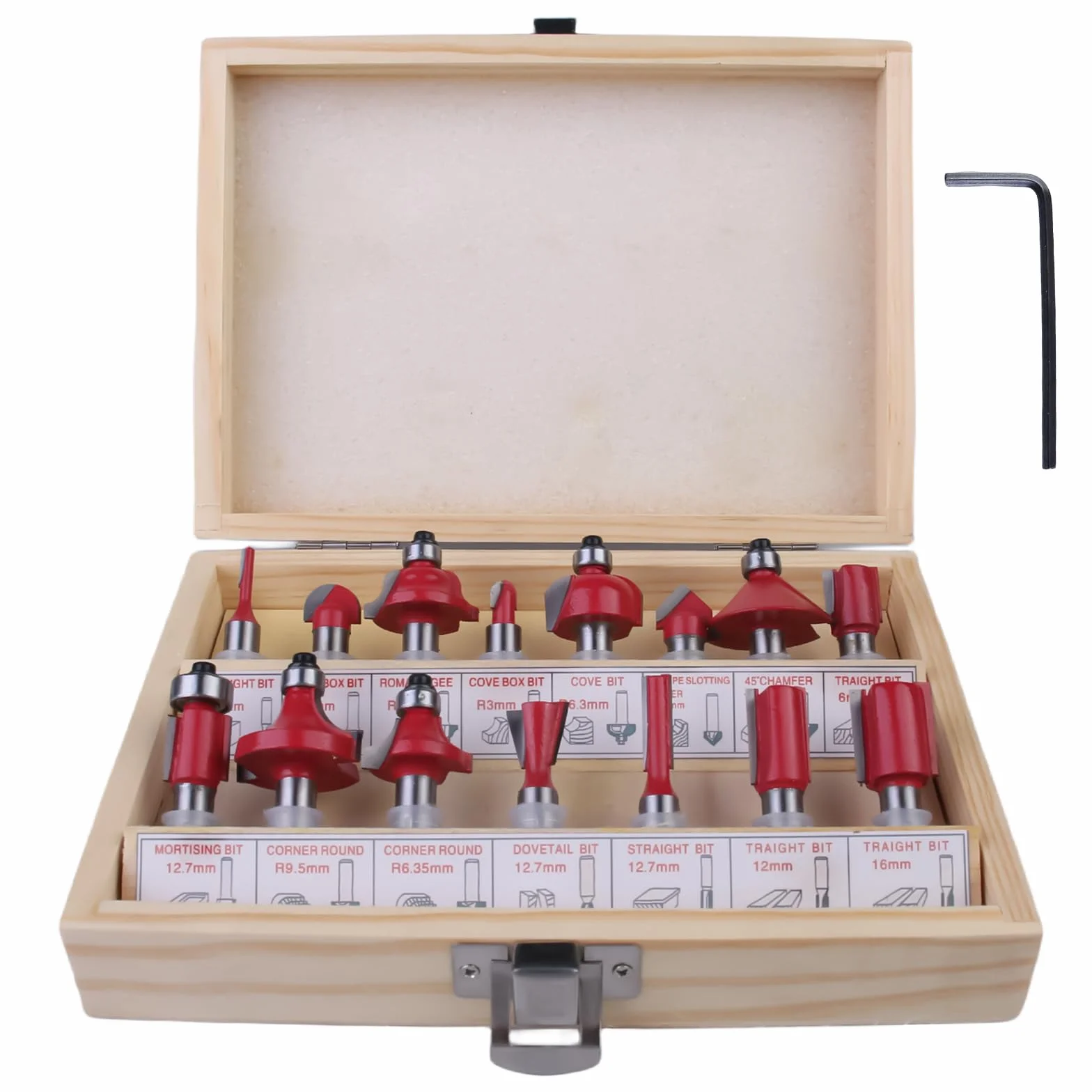Juego de fresas profesionales de 15 piezas: fresadora YIDM para fresadora superior de 8 mm, juego de fresa superior, herramientas de carpintería con llave inglesa, fresadora para madera, con maletín