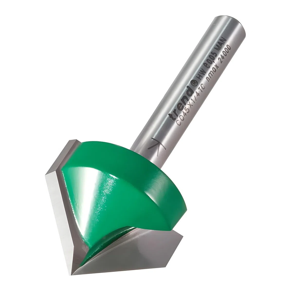 Trend CraftPro Fresa de Chaflán, Vástago de 1/4 Pulgada, Diámetro de Corte de 25.4mm, Ranura en V de 45 Grados, metal duro (TCT), C045X1/4TC