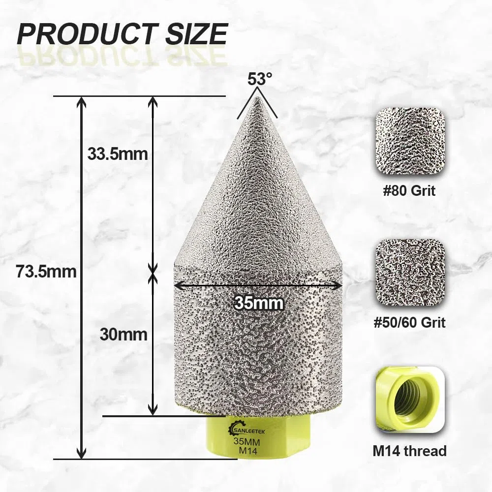 Broca de Chaflán Diamante 35mm - Fresa de Diamante para Agrandar y Forma a Agujeros Existentes en Azulejos Porcelana Cerámica Granito Mármol M14 Rosca SANLEETEK