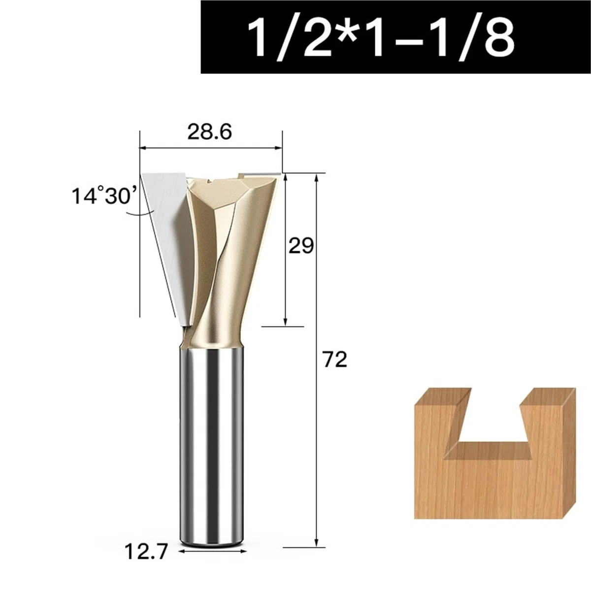 Broca enrutadora de cola de milano semiciega y pasante con vástago de 1/2 pulgada, for herramientas de fresado de carpintería(1/2 * 1-1/8")