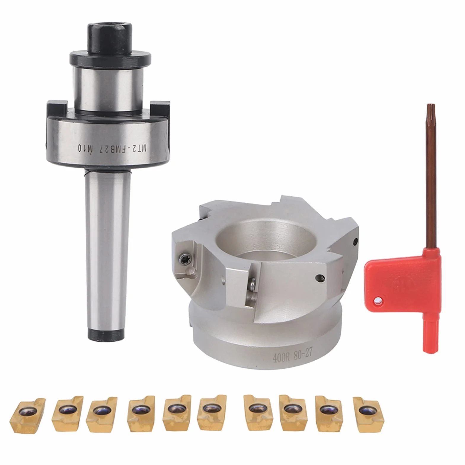 Kit de Fresado CNC con Cortador Frontal 80-27-6, 10 Insertos APMT1604, Portabrocas de Pinza, Llave, Junta y Tornillo de Tracción para Fresado Preciso