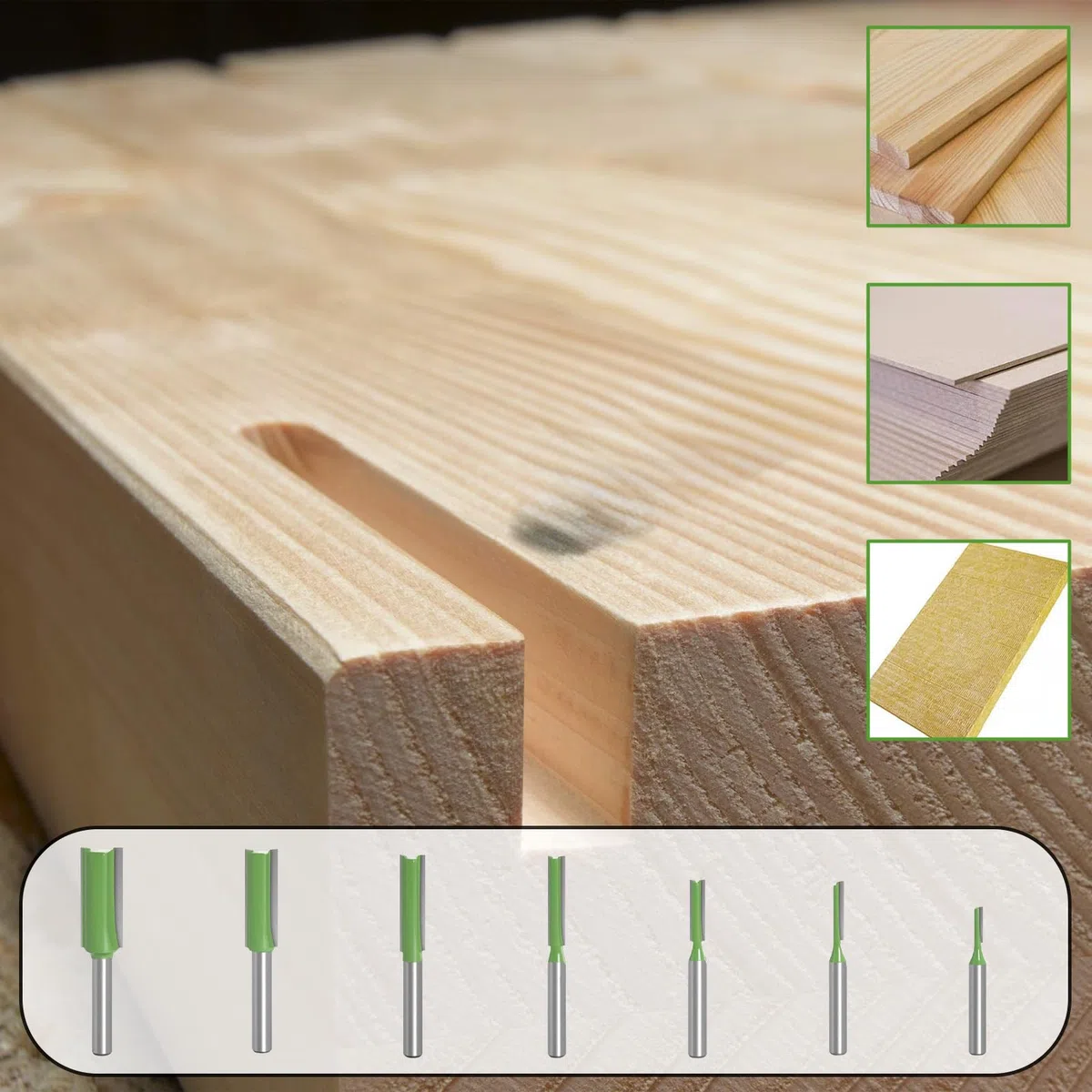Fresa para Router, 7 Piezas de Aleación de Ranurado de Corte de 6mm de Mango, de Doble Filo de Corte Recto, Varios Tamaños de Corte Conjunto, para el Corte de Madera
