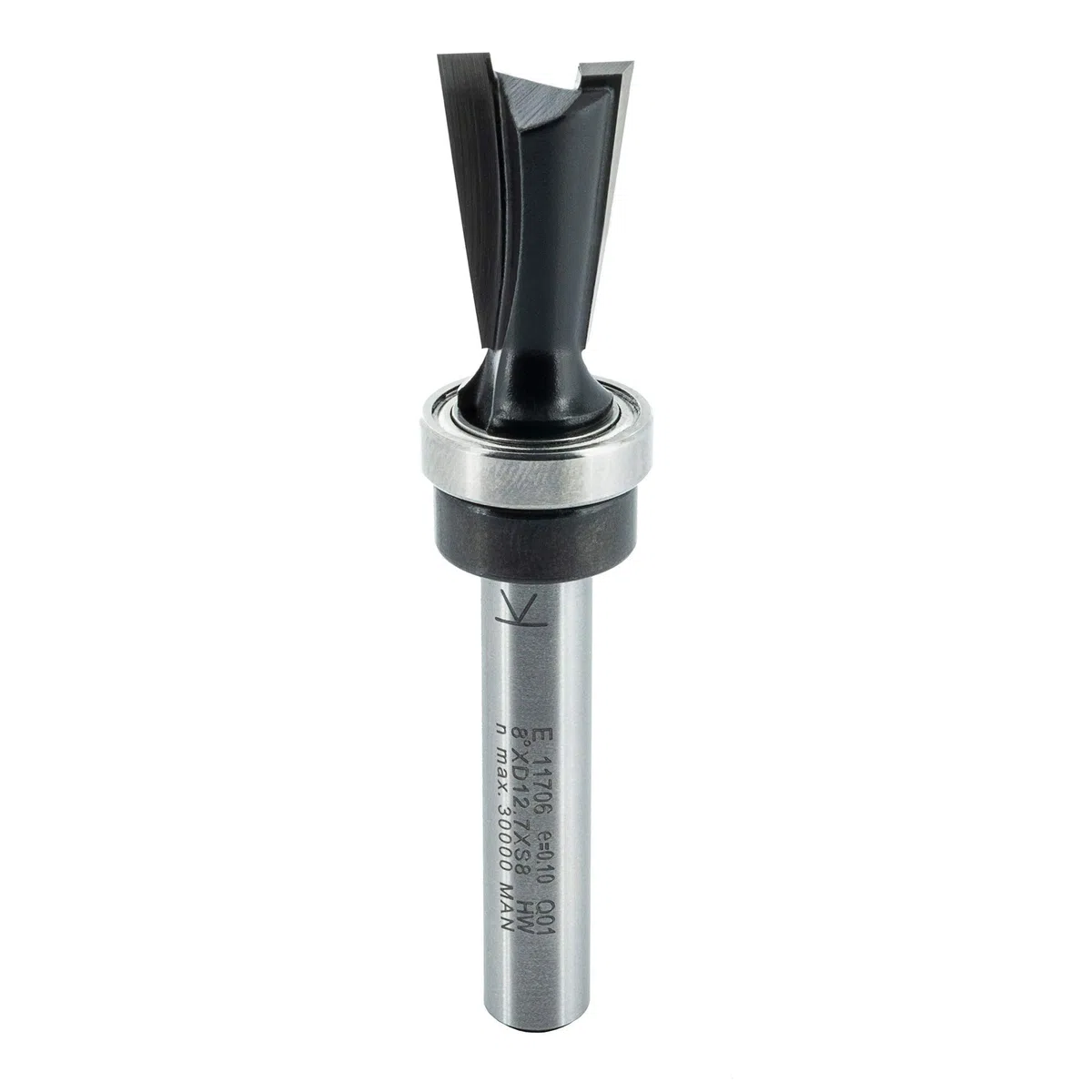 ENT 11706 Fresa para cola de milano, en carburo compatible con la plantilla de cola de milano Milescraft, con KL 15,87 mm, Diámetro (D) 12,7 mm, E 8°, NL 19,05 mm, S 8 mm, SL 38 mm