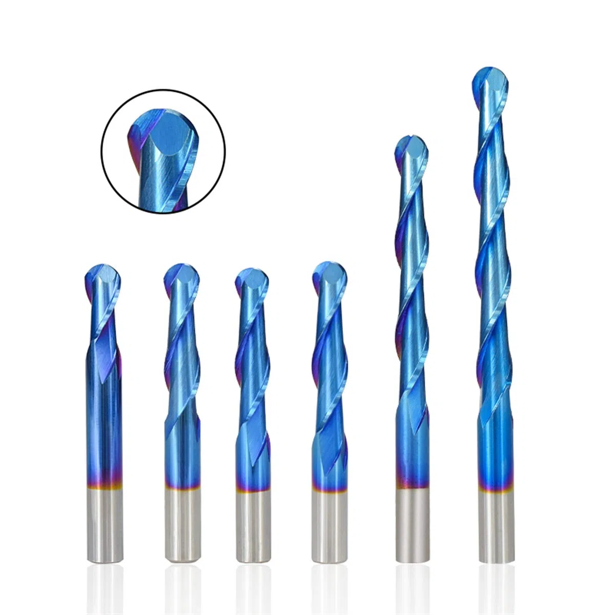 Lcuihongoing-Shank Molino de Extremo de la Nariz de la Bola 4 / 6mm Shank 2 Flute CNC Router bit Nano Blue Blue Carbide Cutter Fresing, Suave Afilado (Cutting Edge Length : 6x28x50)