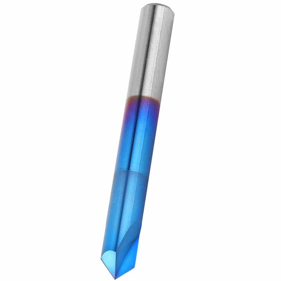 Fresa de extremo Fresa de chaflán de 90 grados, cortador de 2 flautas de biselado de carburo Revestimiento azul Chaflán Herramienta de mano de fresa de fresado(6 * 50mm)