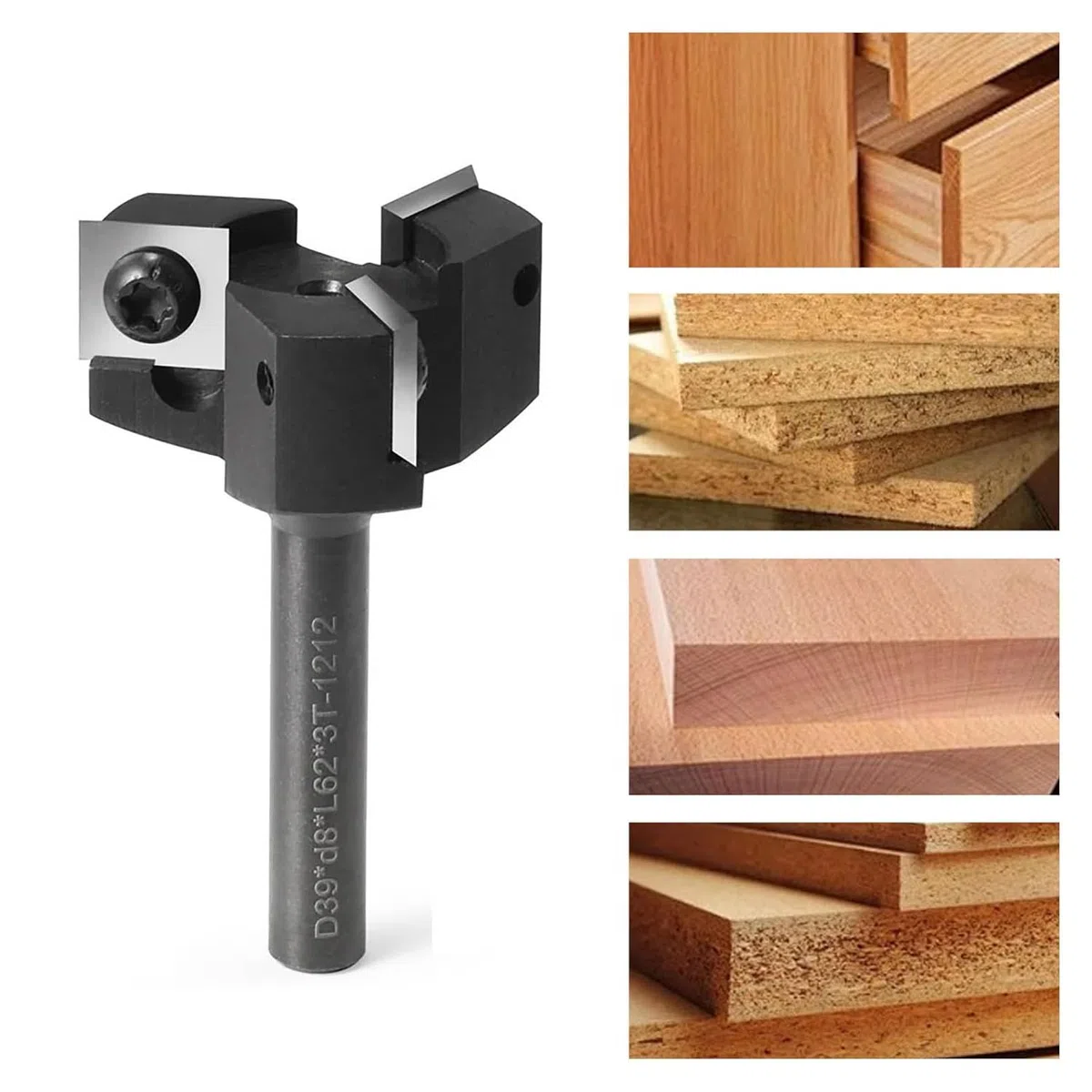 Fresa de Superficie, Fresa Planadora de 8 mm para Madera Diámetro de Corte 39mm, con 8 Cuchillas, Fresa de Spoilboard para Fresadora CNC Alisado y Nivelación Profesional