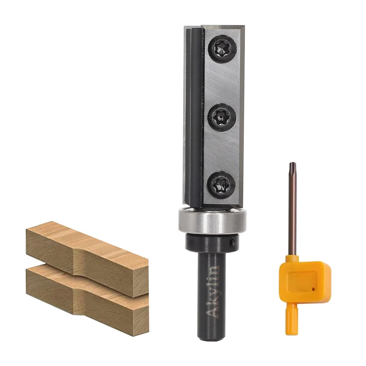 Fresa de enrasado con placa reversible de 8 mm de vástago, cuchilla de carburo intercambiable de 4 lados, fresa de enrasado para fresadora con rodamiento, fresadora de madera para el acabado de