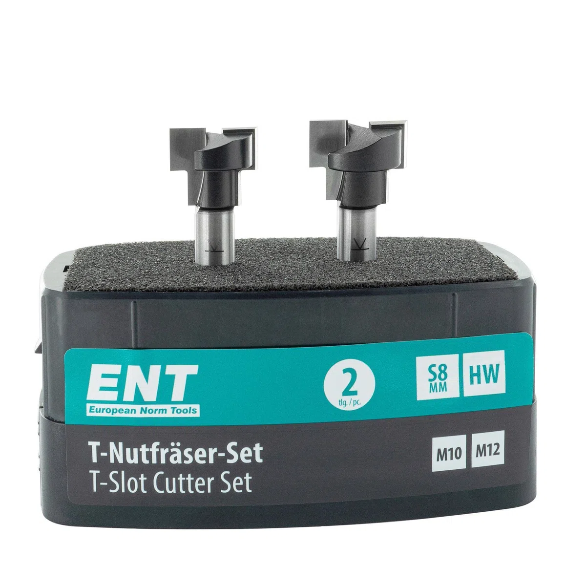 ENT 09047 Juego de 2 fresas para ranuras en T optimizado para tornillos M10 M12, HW, Vástago (S) 8 mm