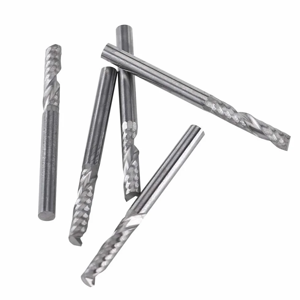 Molino de Extremo del Carburo de Tungsteno 5pcs 3.175mm (1/8") Fresas de Fresado Rotativas del CNC del Solo del Eje de Fresado de la Flauta Fijadas Poco