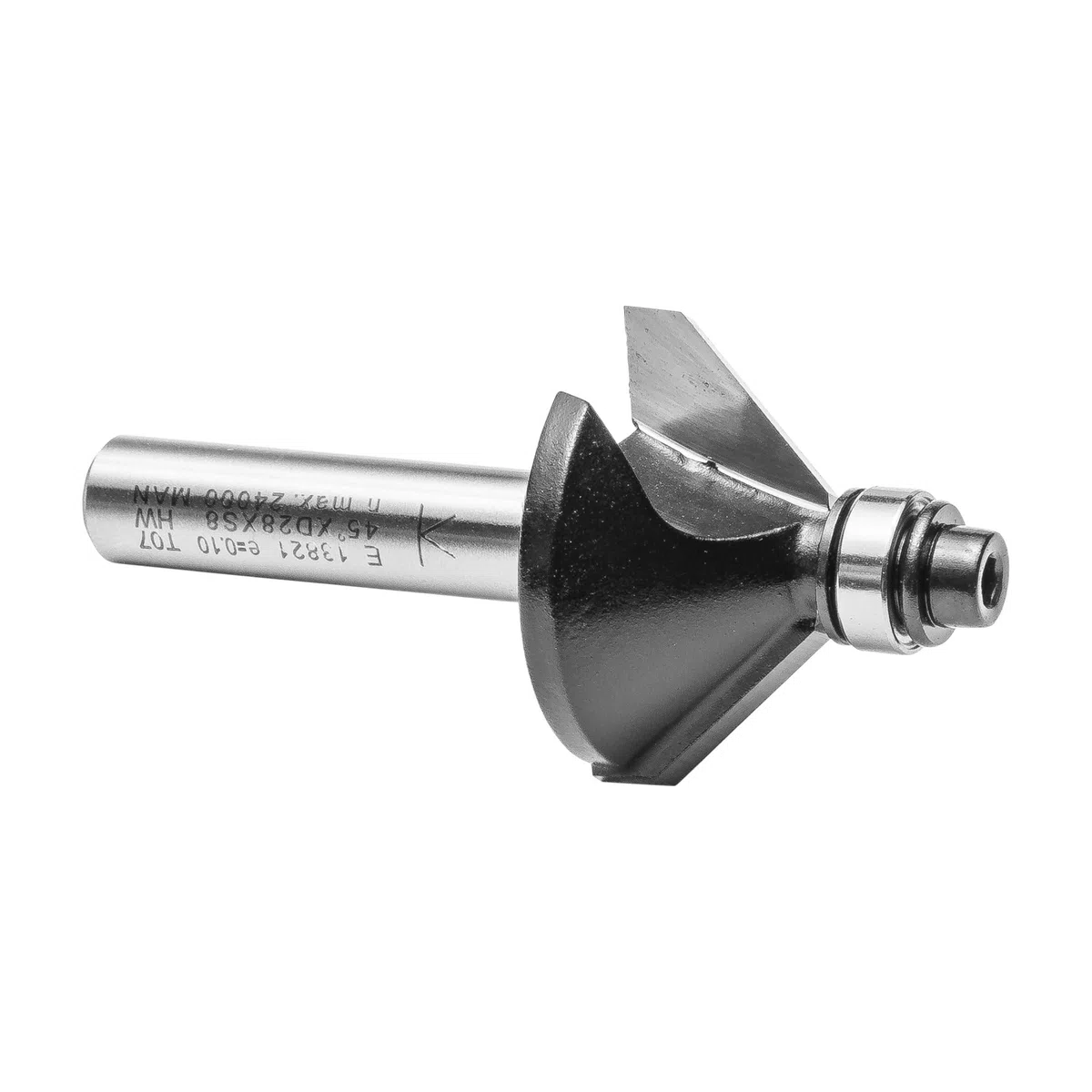 ENT 13821 Fresa de chaflán, en carburo, vástago (S) 8 mm, diámetro (D) 28,6 mm, NL 9 mm, E 45°, SL 32 mm, con rodamiento