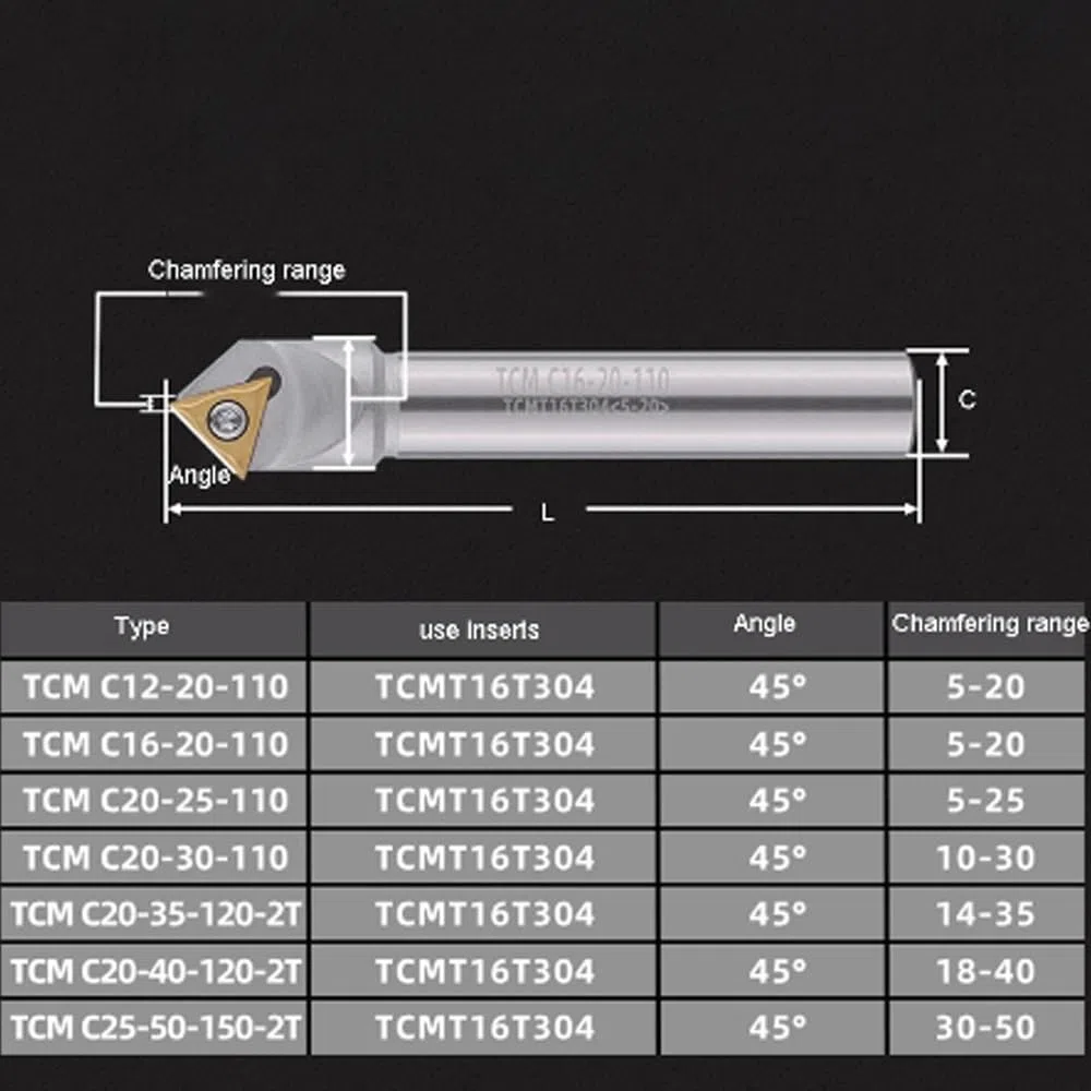 Fresas para chaflanes，Fresas para madera TCM herramienta de chaflán de 45 grados 12 16 20 Mm C20-40-120 torno CNC fresa de acero de tungsteno fresa de extremo de inserción de carburo TCMT(C16 20 110)