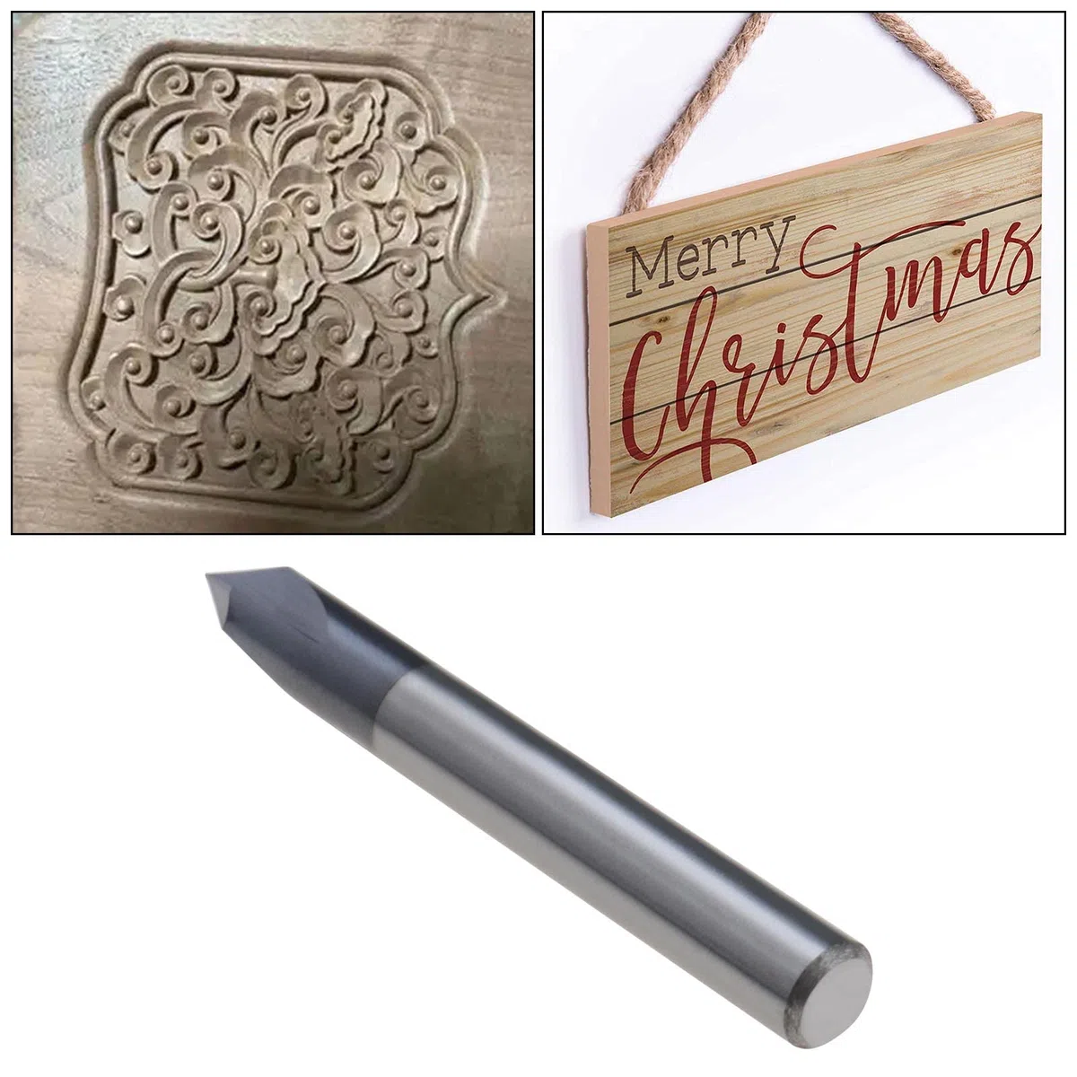 Fresa de extremo de chaflán 3 flautas 60 grados 6 mm vástago TiAlN recubierto de carburo de tungsteno sólido V ranura Router Bit para talla V Groove CNC Lettering Signs
