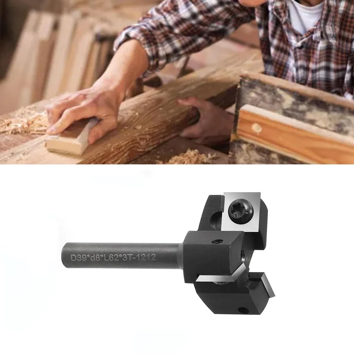 Fresa de Superficie, Fresa Planadora de 8 mm para Madera Diámetro de Corte 39mm, con 8 Cuchillas, Fresa de Spoilboard para Fresadora CNC Alisado y Nivelación Profesional
