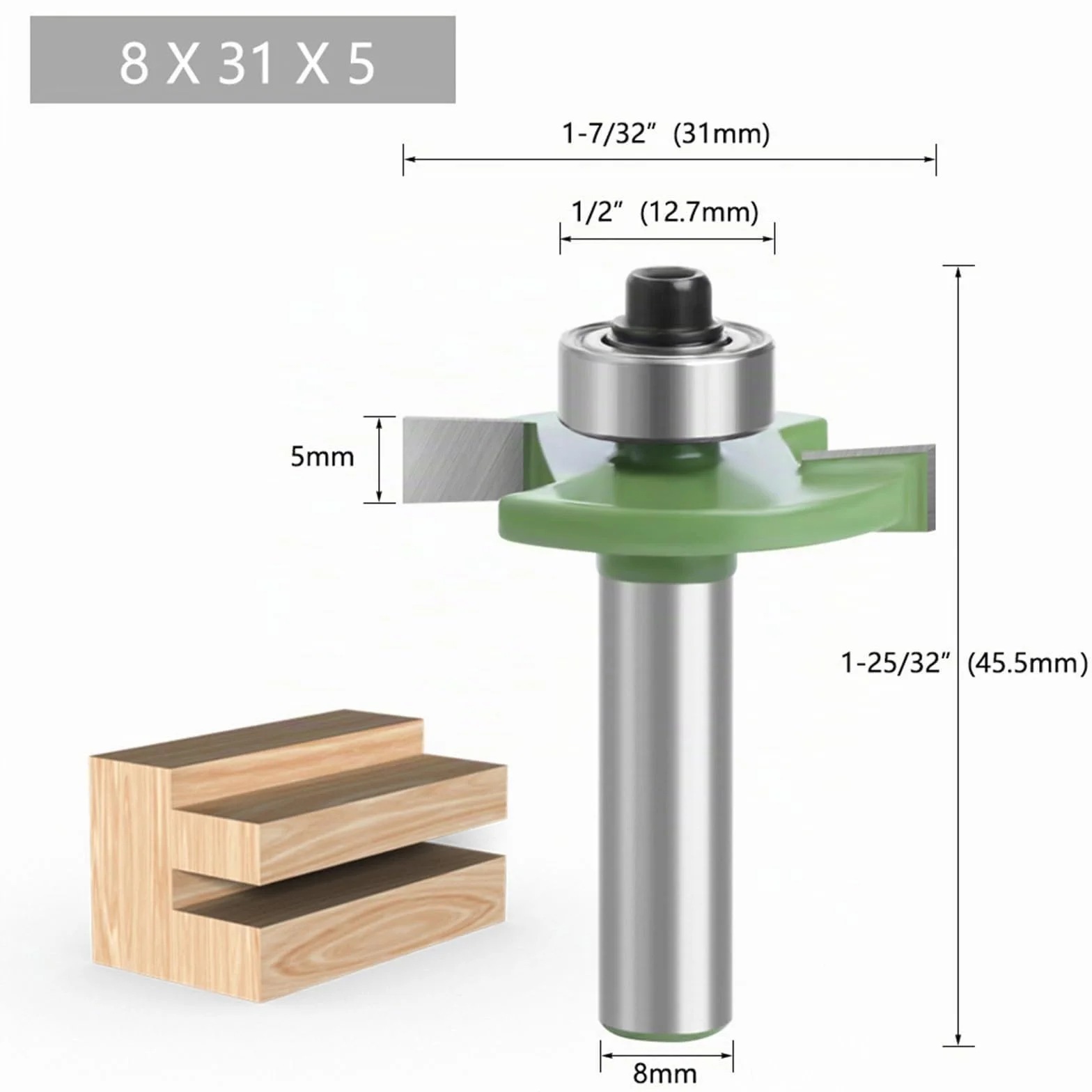 Juego de 4 fresas para trituradora de disco para trituradora de molino de 8 mm, 2 mm, 3 mm, 4 mm, 5 mm, con rodamientos de bolas, herramientas para carpintería, fresa para cortar madera