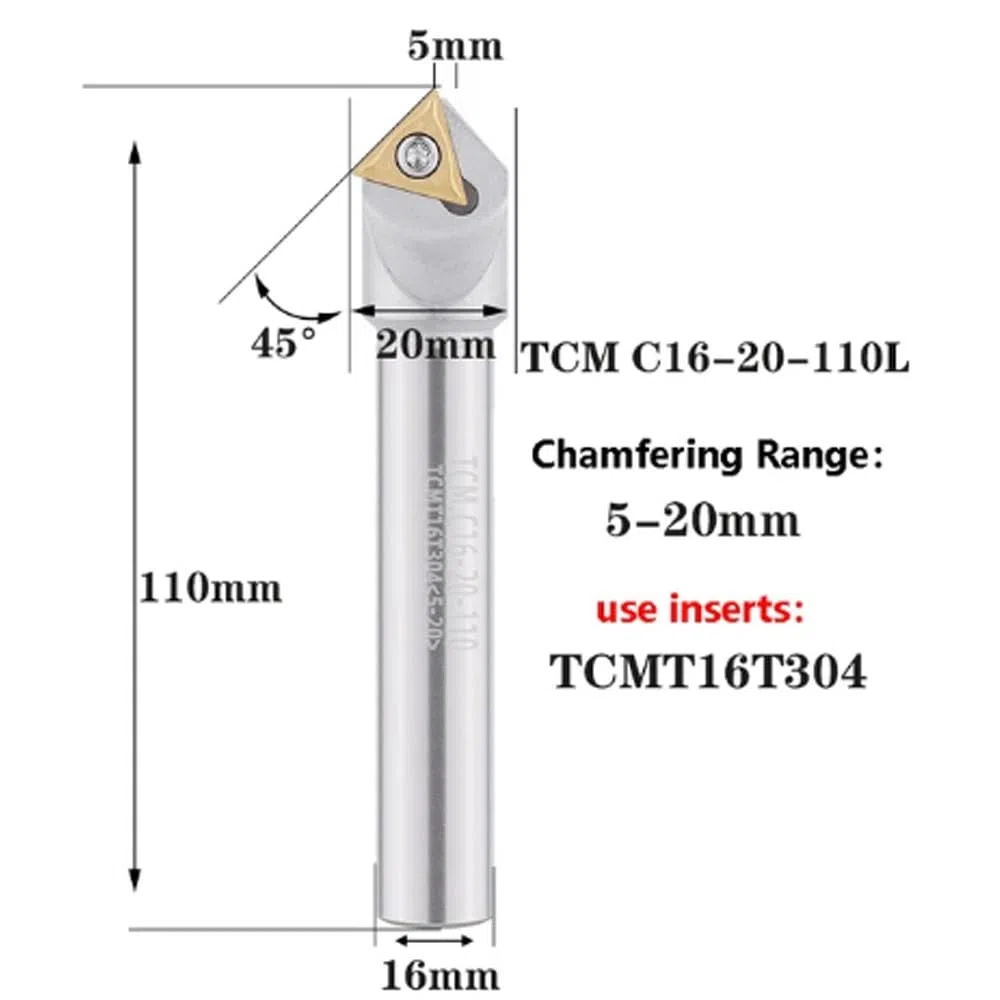 Fresas para chaflanes，Fresas para madera TCM herramienta de chaflán de 45 grados 12 16 20 Mm C20-40-120 torno CNC fresa de acero de tungsteno fresa de extremo de inserción de carburo TCMT(C16 20 110)